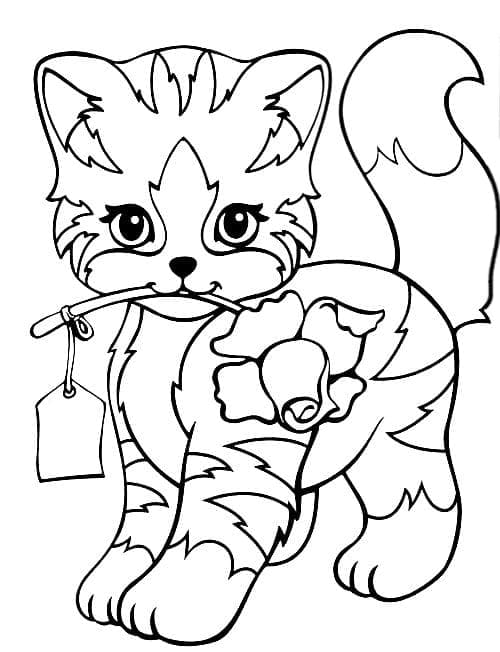 장미를 품은 새끼 고양이 coloring page