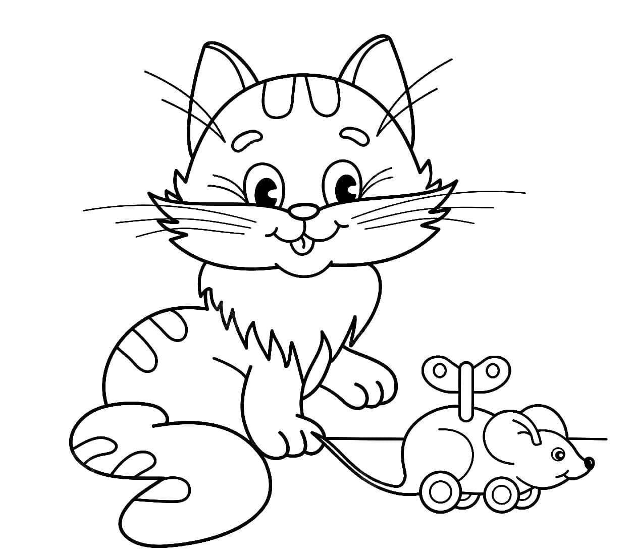 쥐 장난감을 가지고 있는 새끼 고양이 coloring page
