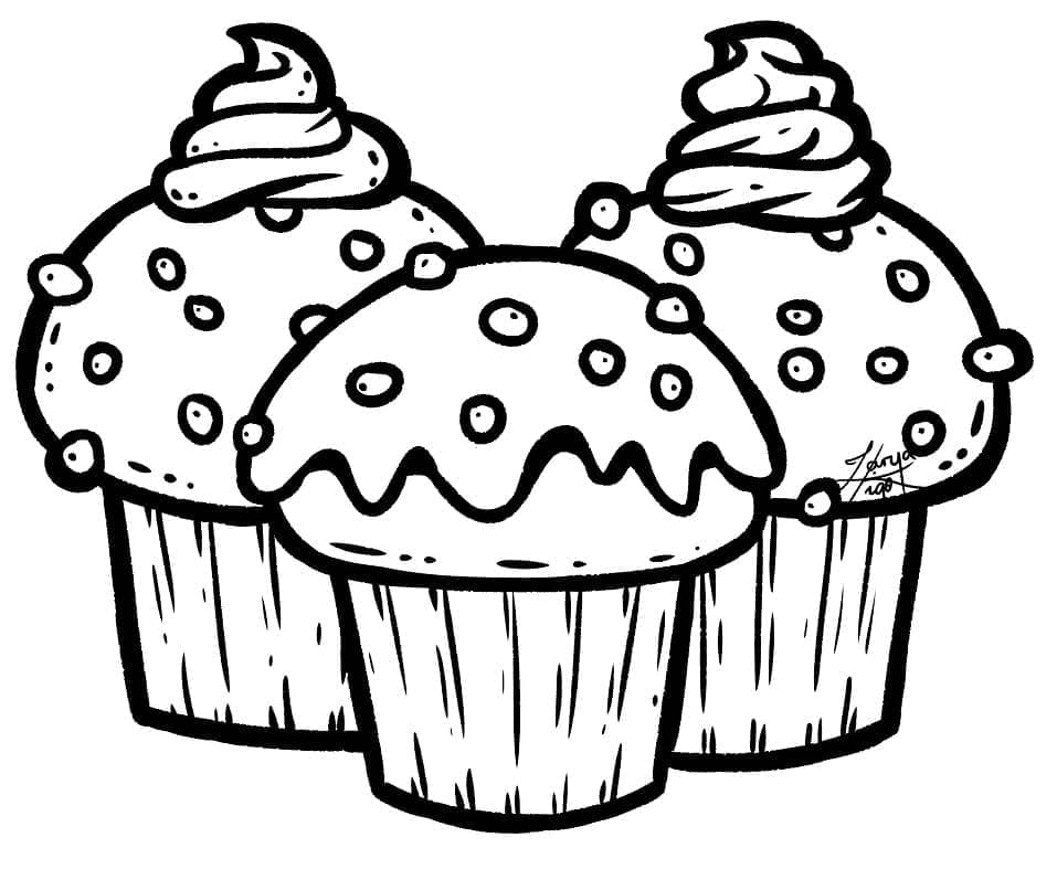 컵케이크 3개 coloring page