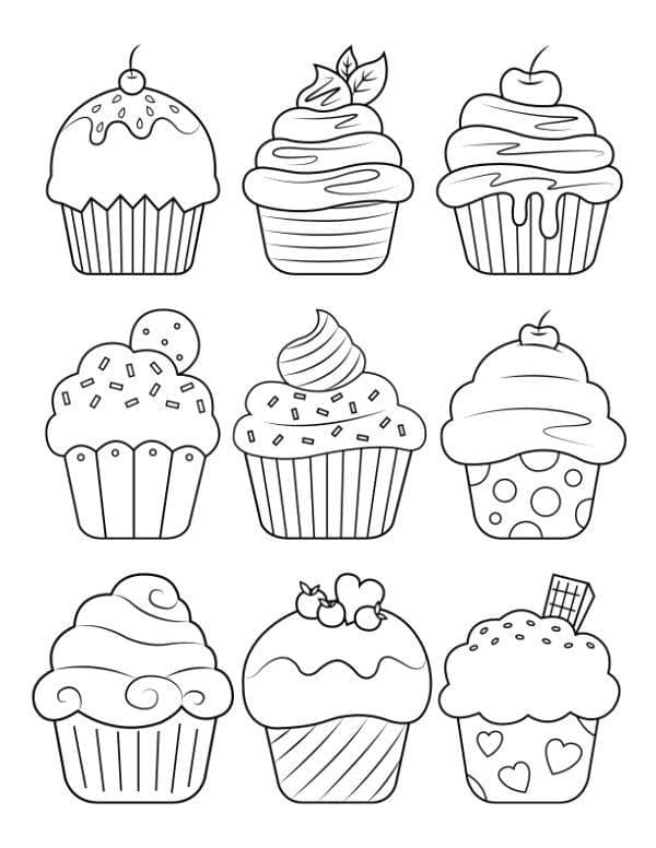 컵케이크 세트 coloring page