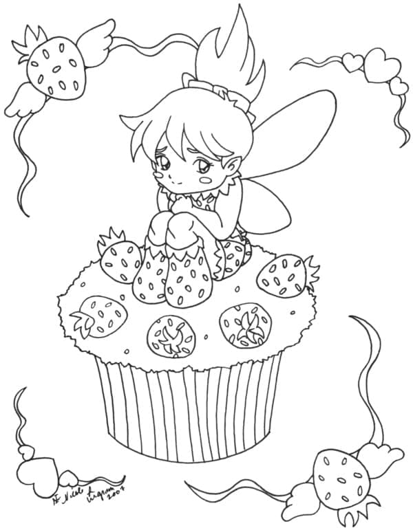 컵케이크 위의 귀여운 요정 coloring page
