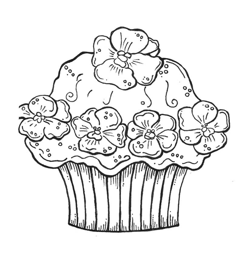 컵케이크에 꽃 coloring page