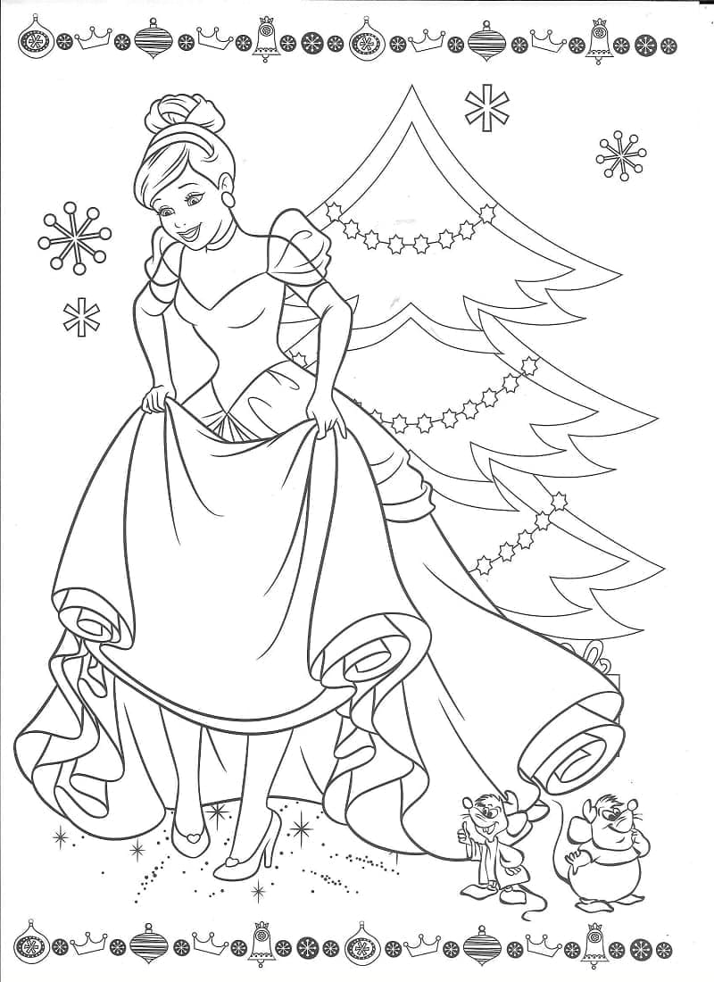 크리스마스 트리와 신데렐라 공주 coloring page