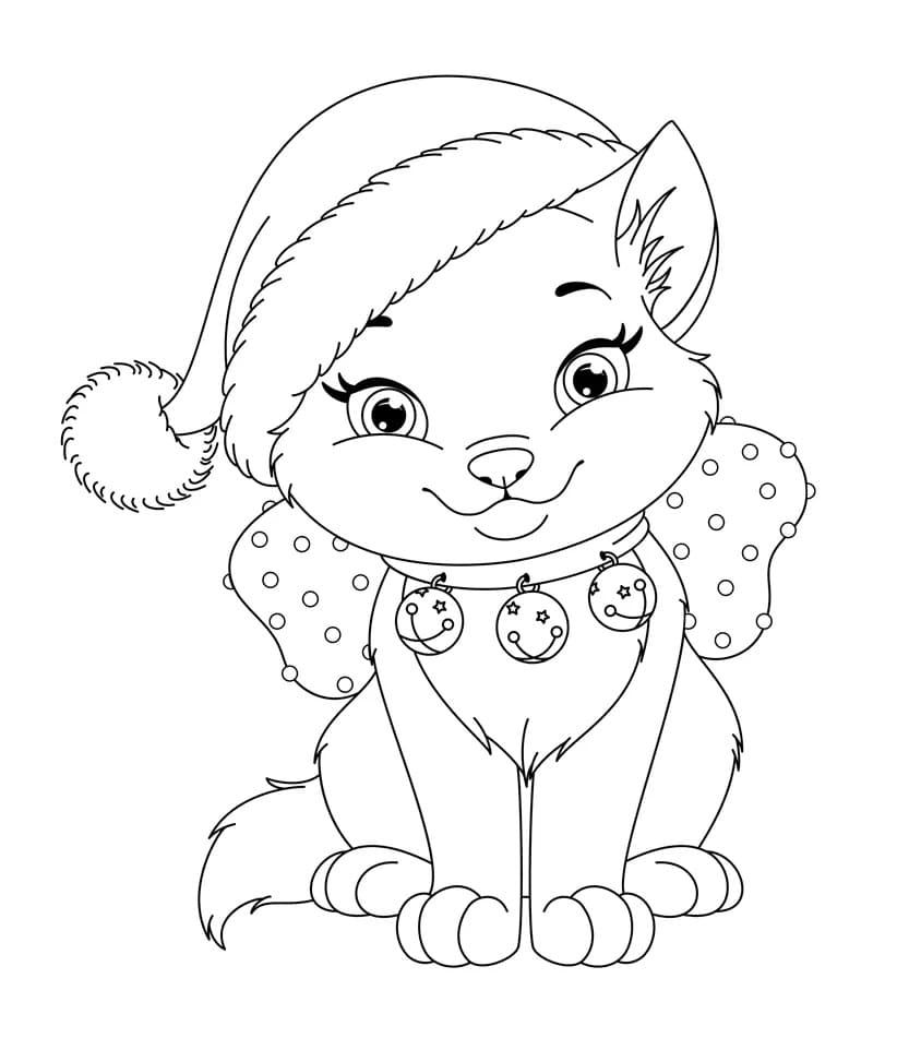 크리스마스에 귀여운 새끼 고양이 coloring page