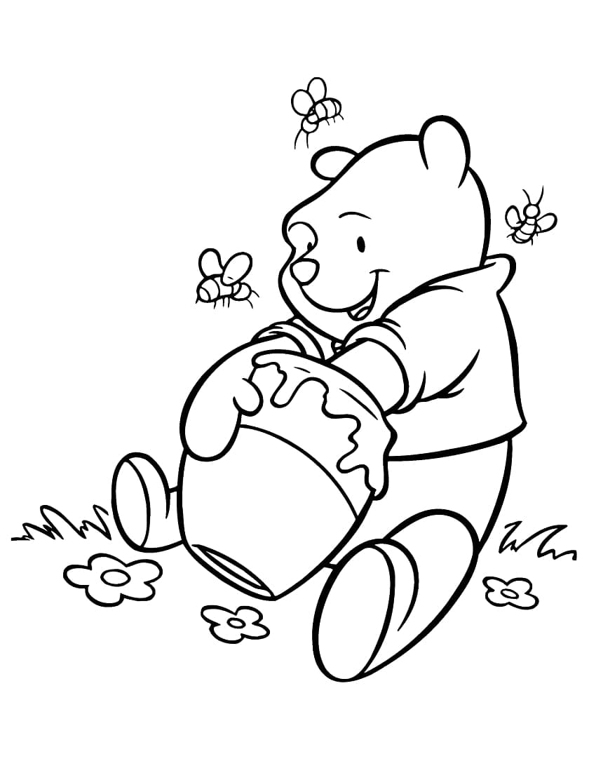 꿀병을 들고 있는 곰돌이 푸 coloring page