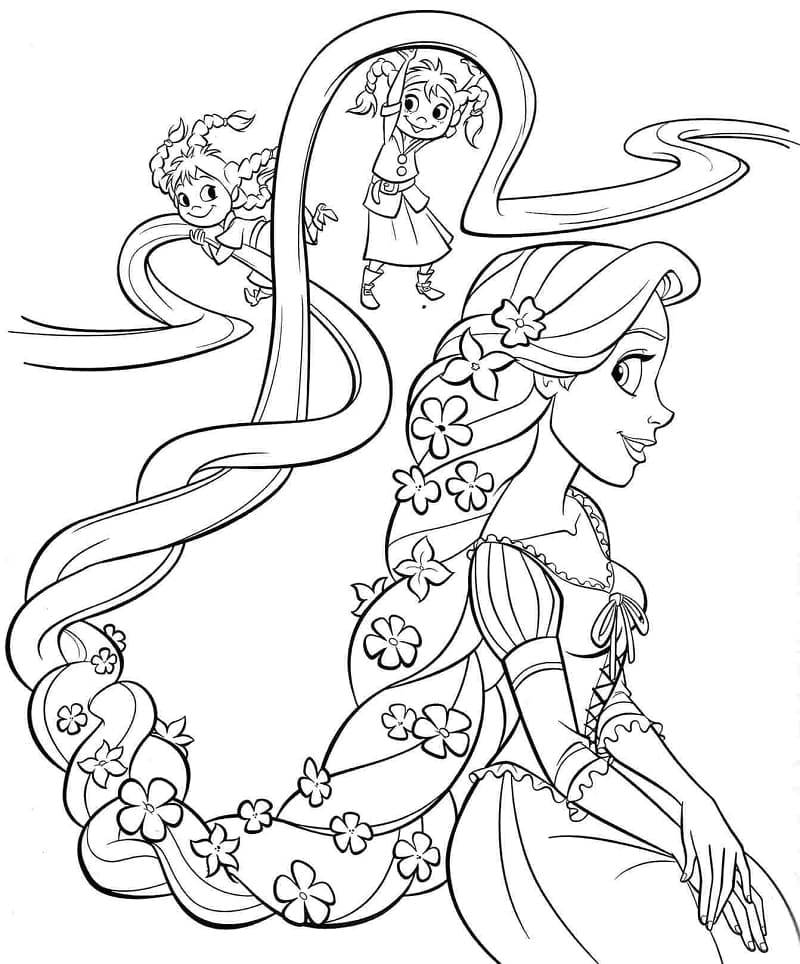 라푼젤 공주와 어린 소녀들 coloring page