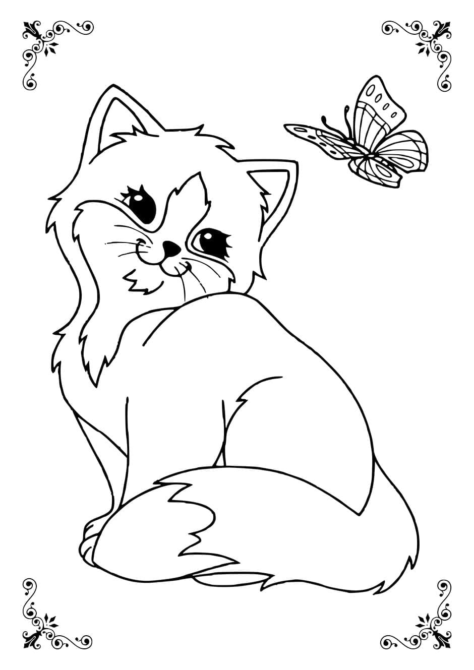 나비와 새끼 고양이 coloring page