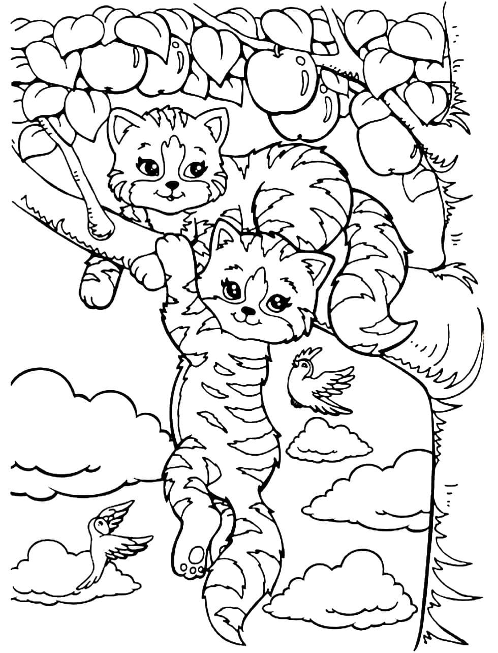 나무 위의 새끼 고양이 coloring page