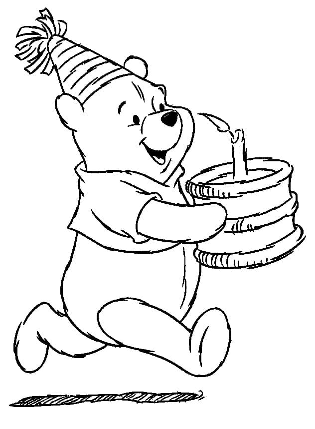 푸와 생일 케이크 coloring page