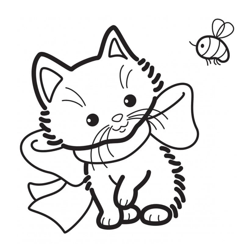 새끼 고양이와 벌 coloring page