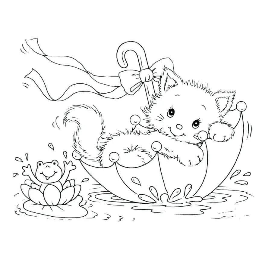 새끼 고양이와 개구리 coloring page