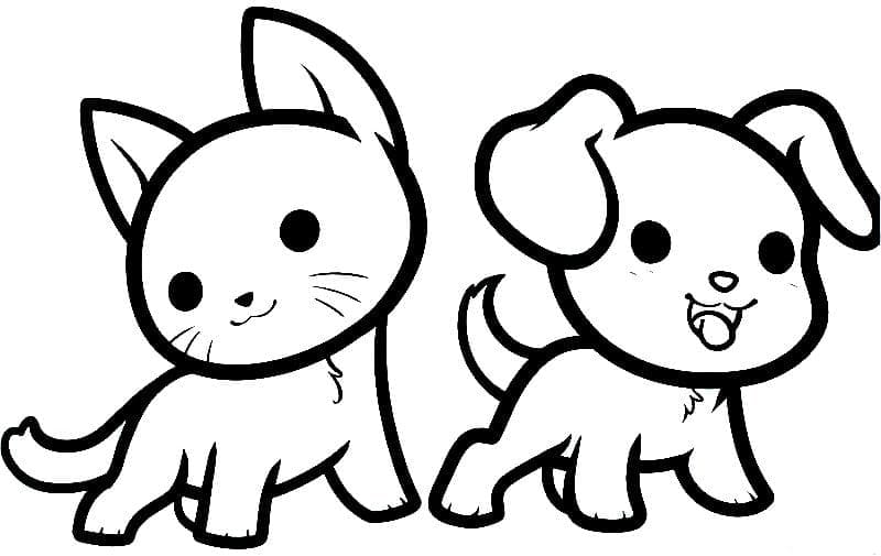 새끼 고양이와 강아지 coloring page
