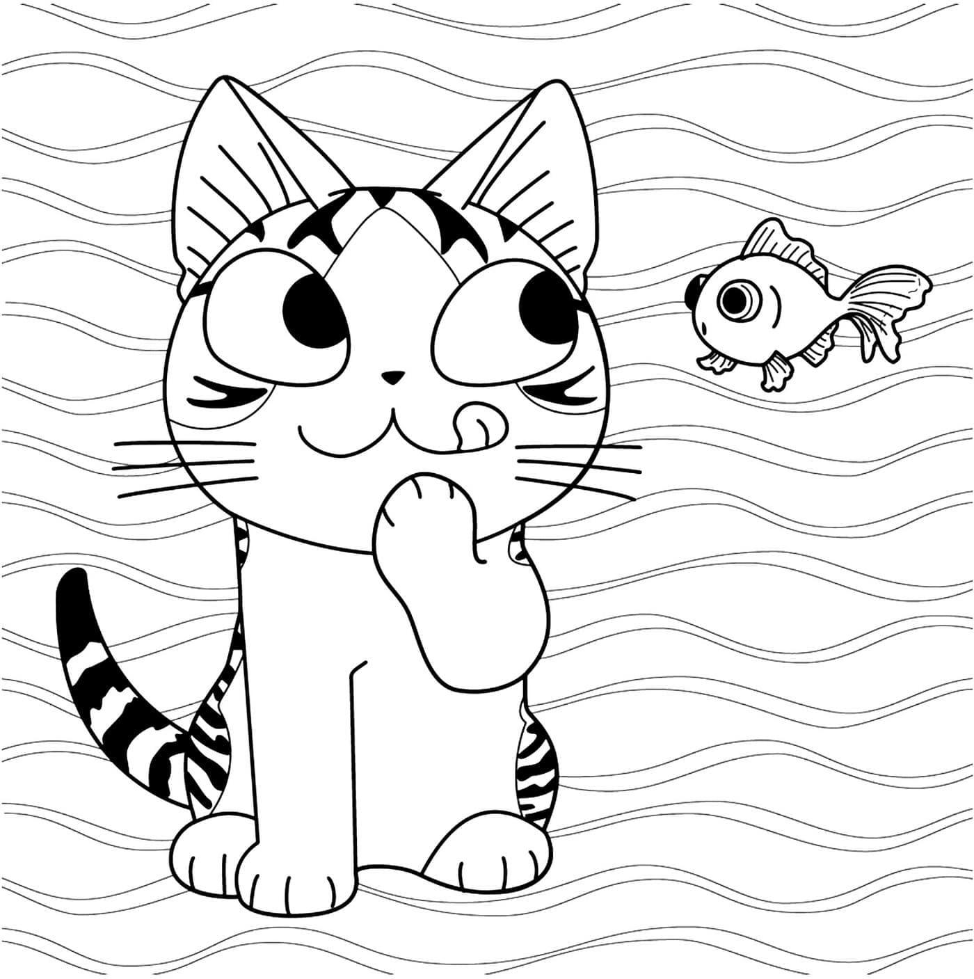 새끼 고양이와 금붕어 coloring page