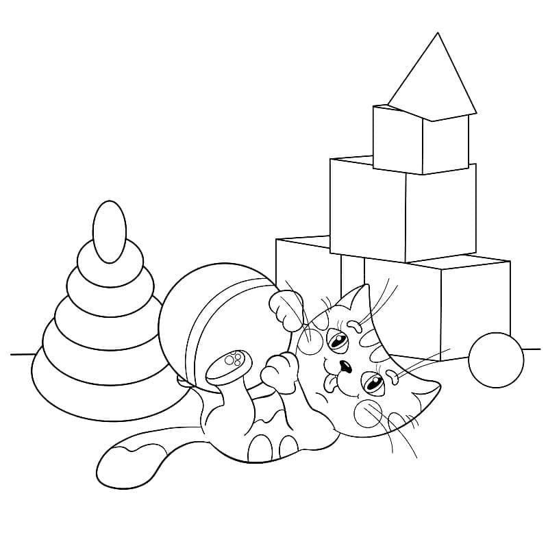 새끼 고양이와 장난감 coloring page