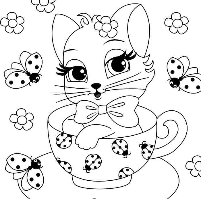 새끼 고양이와 무당벌레 coloring page