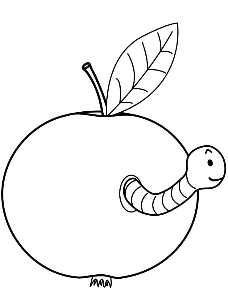 사과 속의 귀여운 벌레 coloring page