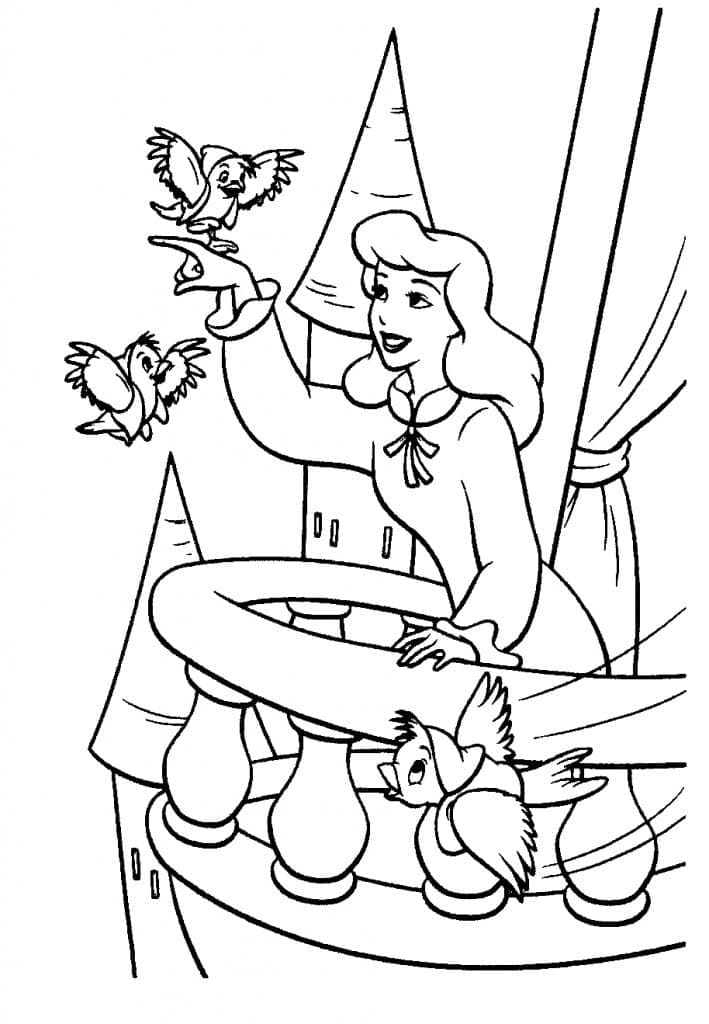 신데렐라 공주와 새들 coloring page