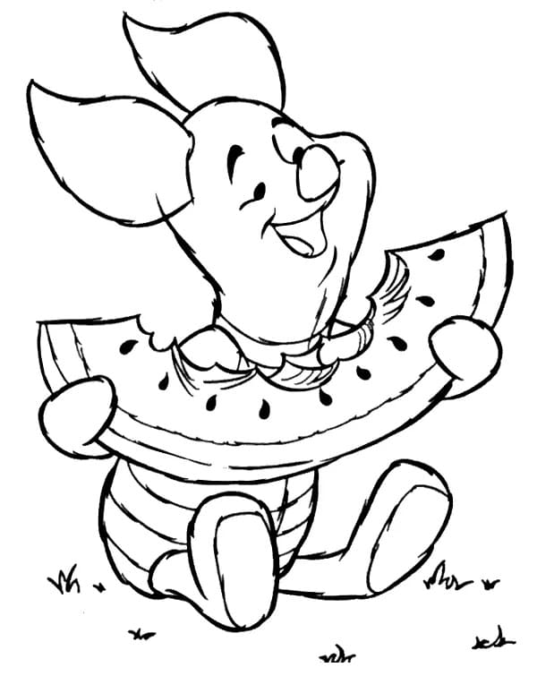 수박을 먹는 새끼돼지 coloring page