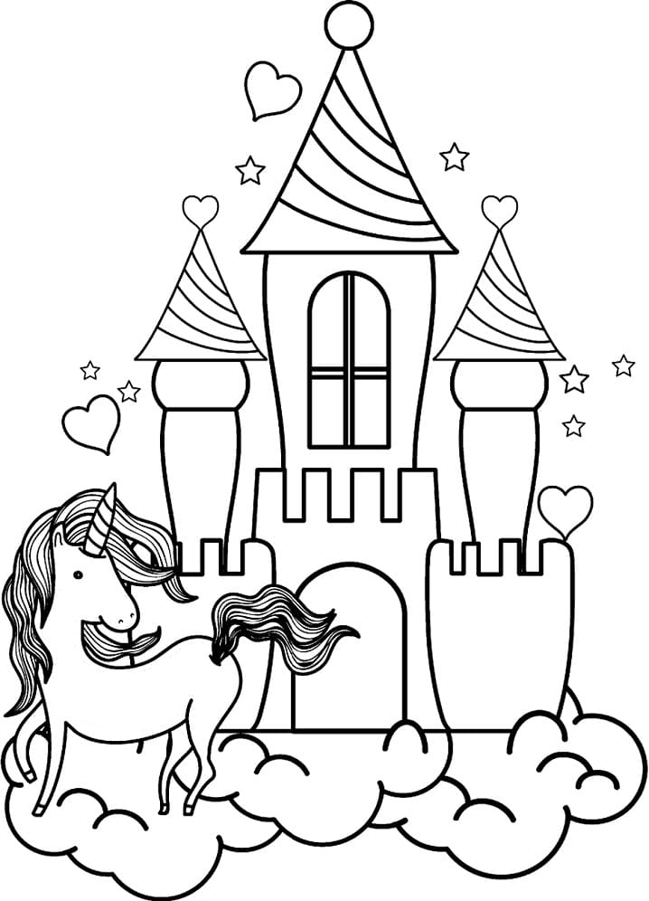 유니콘과 성 coloring page