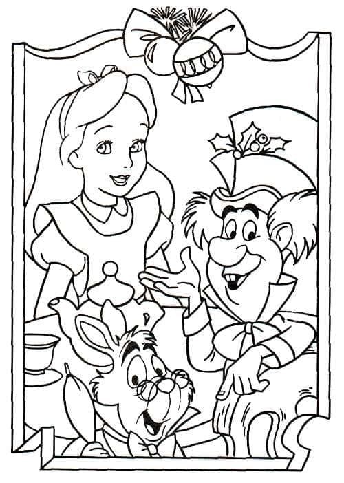 앨리스, 미친 모자장수, 흰토끼 coloring page