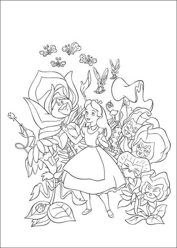 앨리스와 꽃 coloring page