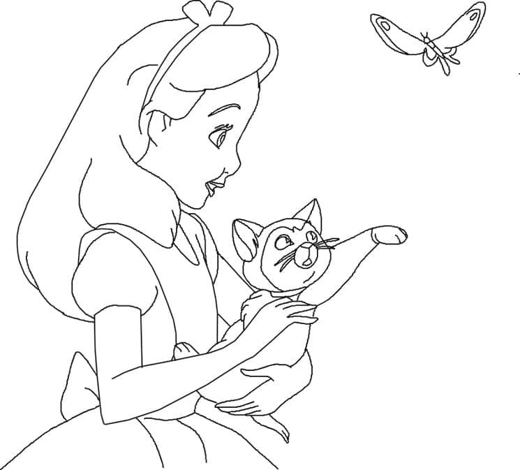 앨리스와 새끼 고양이 디나 coloring page
