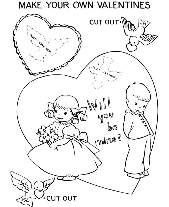 발렌타인 데이 카드 무료 coloring page