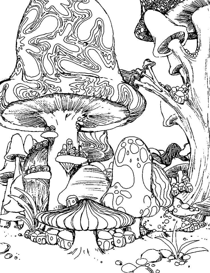 버섯 사이키델릭 프리 coloring page