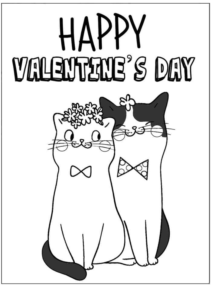 고양이와 발렌타인 카드 coloring page