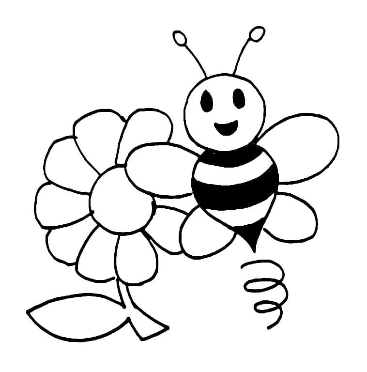 귀여운 벌과 꽃 coloring page