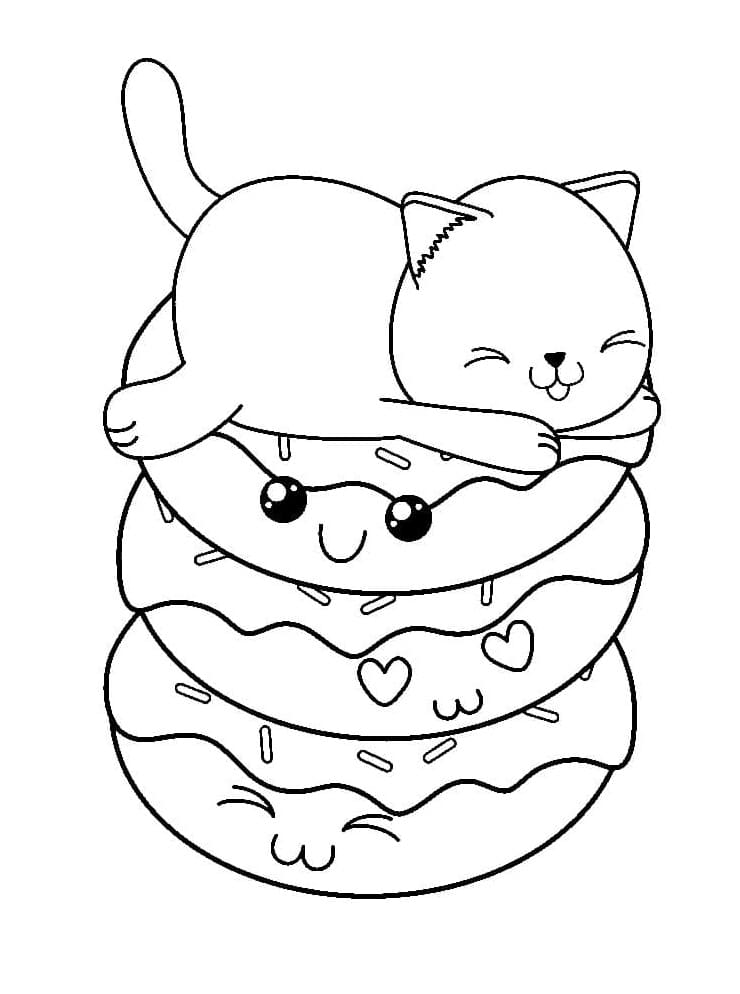 귀여운 도넛과 고양이 coloring page