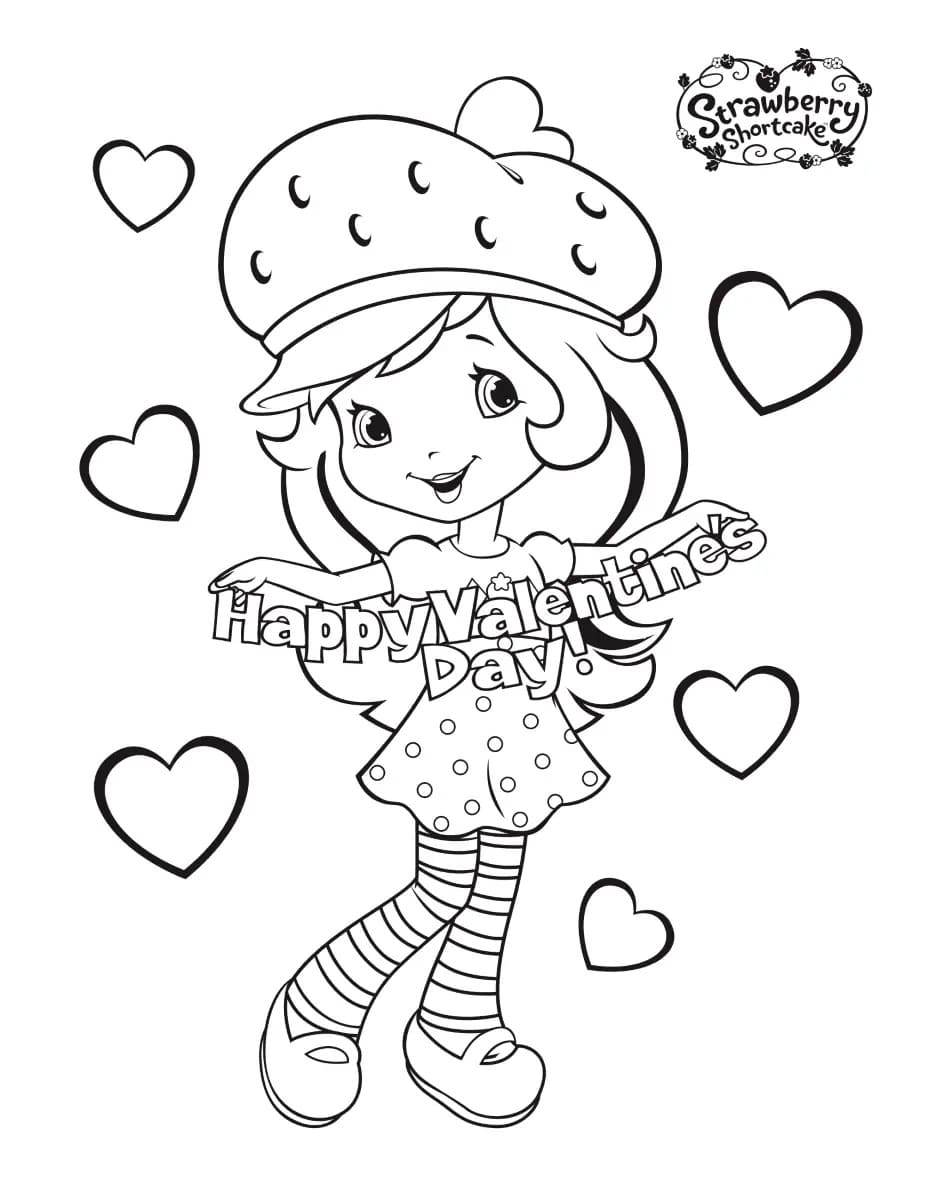 해피 발렌타인데이 딸기 쇼트케이크 coloring page