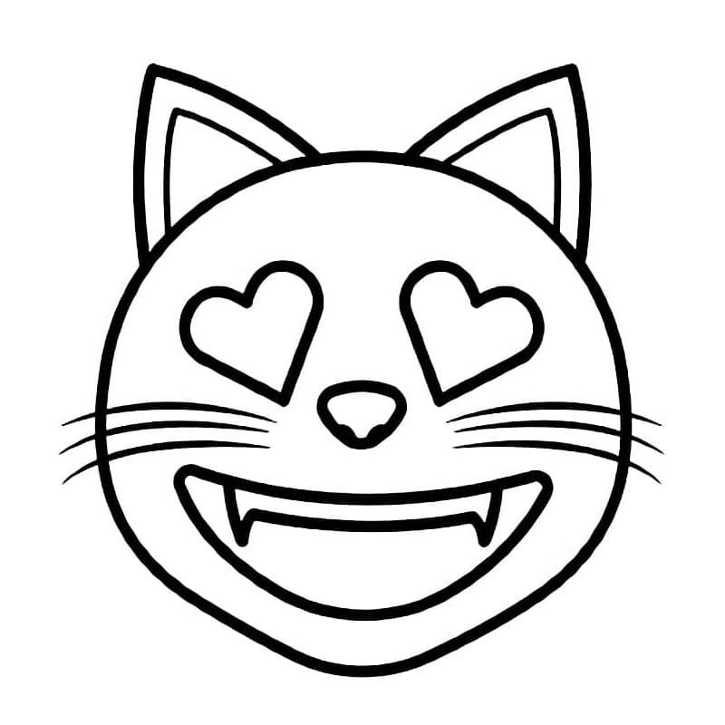 하트 눈을 가진 웃는 고양이 이모티콘 coloring page