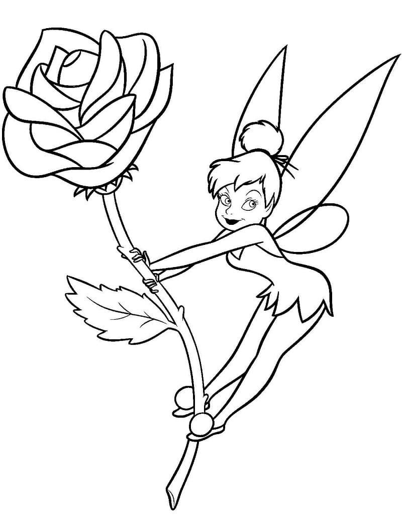 장미를 안고 있는 팅커벨 coloring page