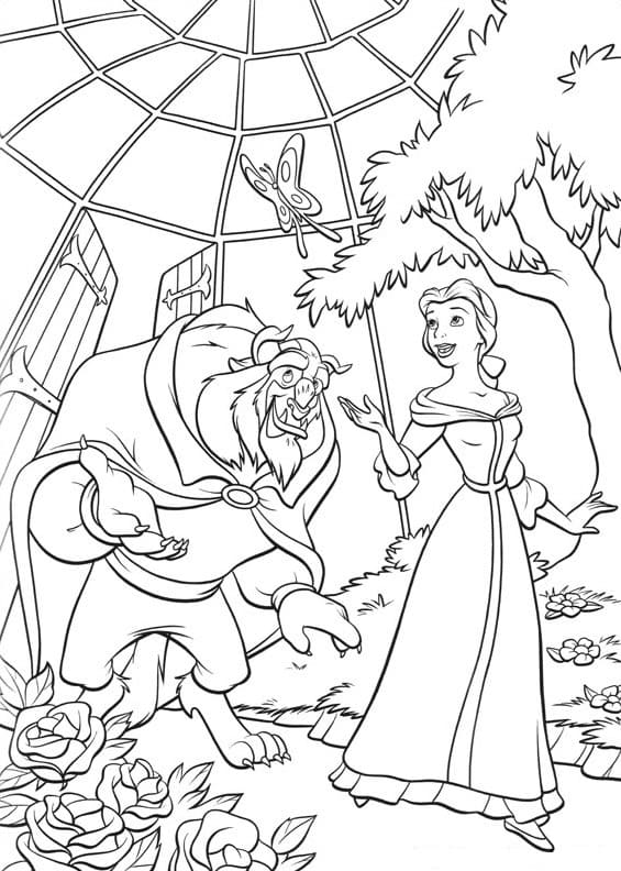 정원의 미녀와 야수 coloring page