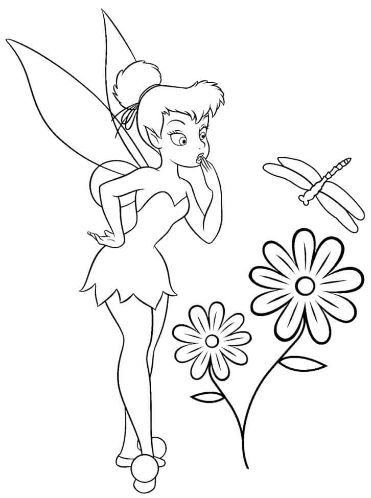 꽃을 들고 있는 팅커벨 coloring page