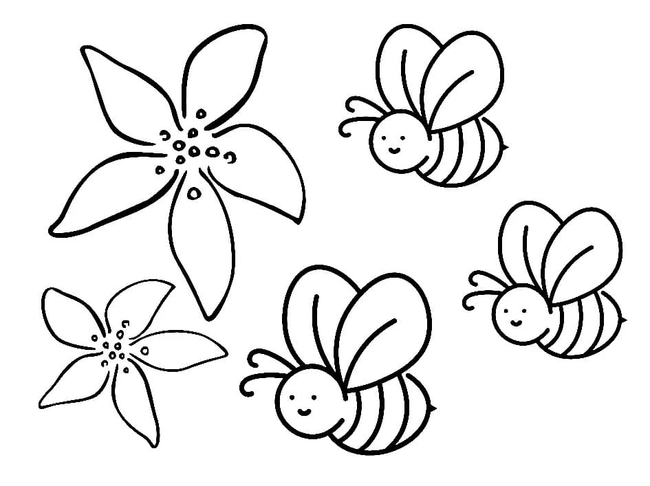꽃과 꿀벌 coloring page