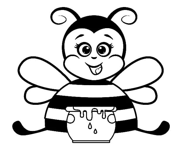 꿀단지를 들고 있는 귀여운 꿀벌 coloring page