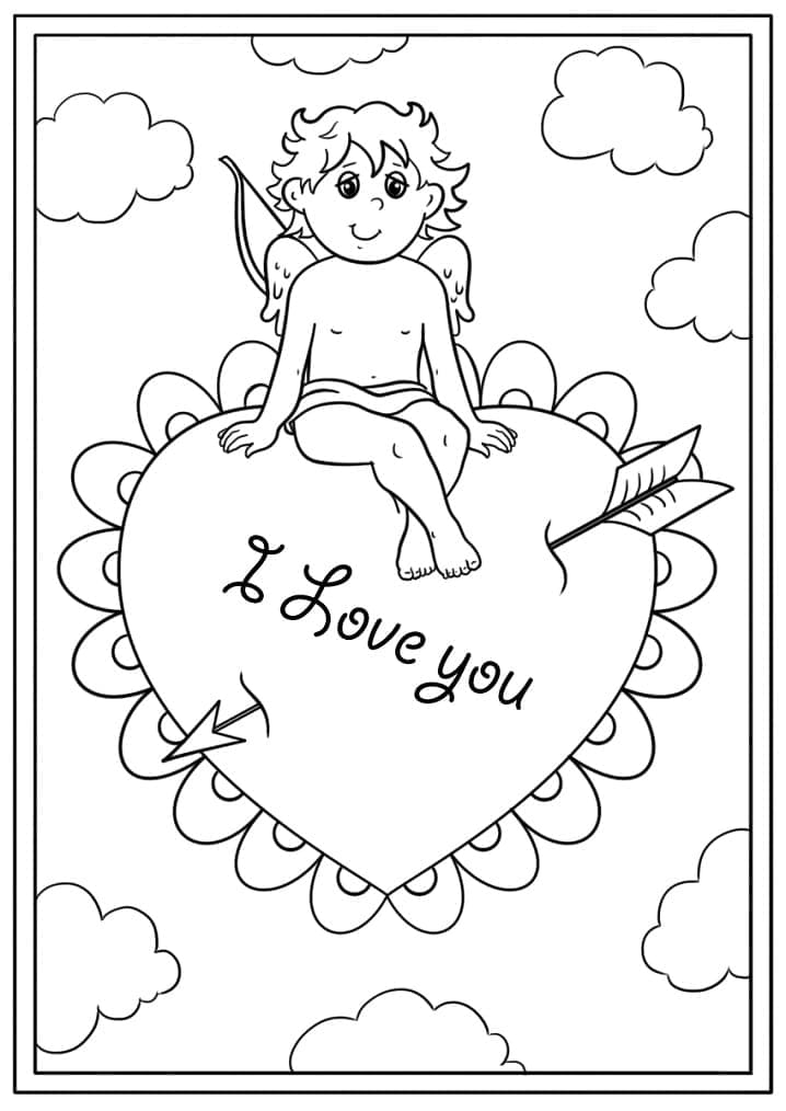 큐피드와 발렌타인 카드 coloring page