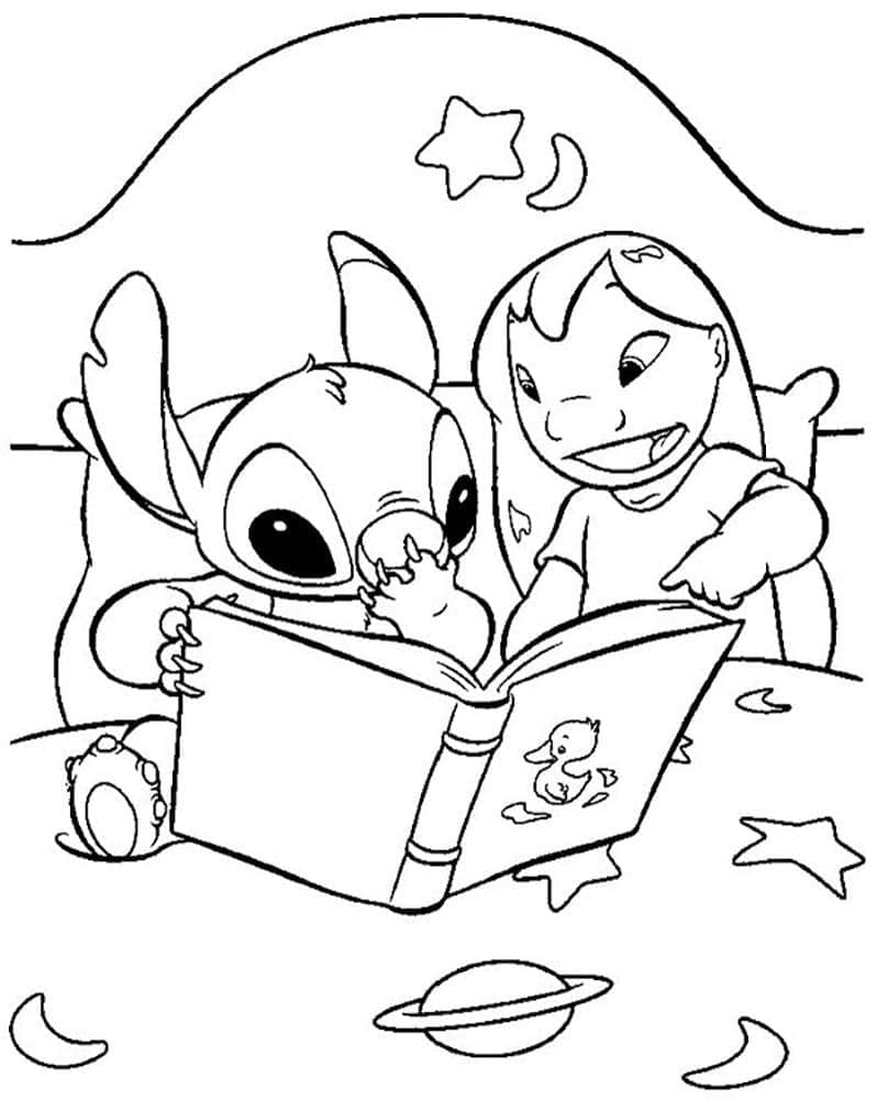 릴로와 스티치 독서 책 coloring page