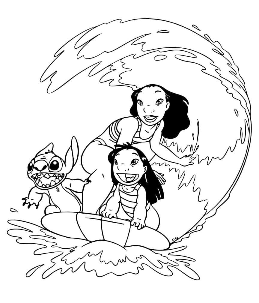 릴로와 스티치 서핑 coloring page