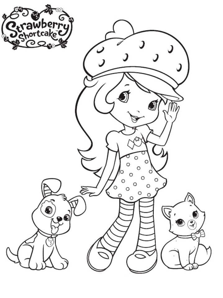 퍼프케이크와 커스터드를 곁들인 딸기 쇼트케이크 coloring page