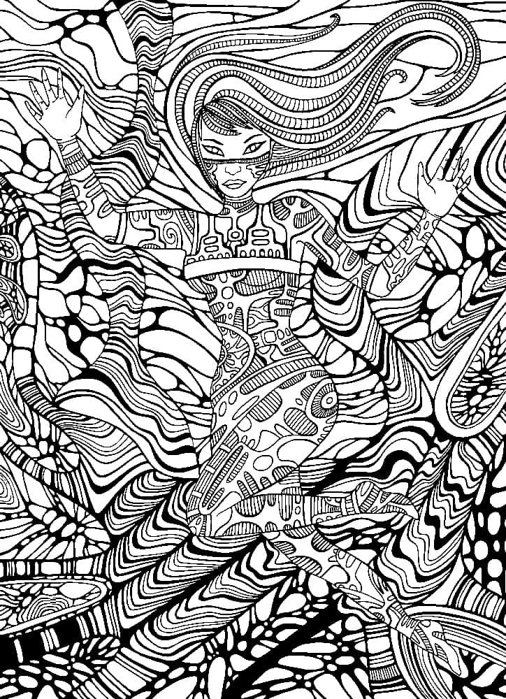 사이버펑크 소녀 사이키델릭 coloring page