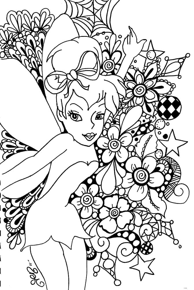 팅커벨과 꽃 coloring page
