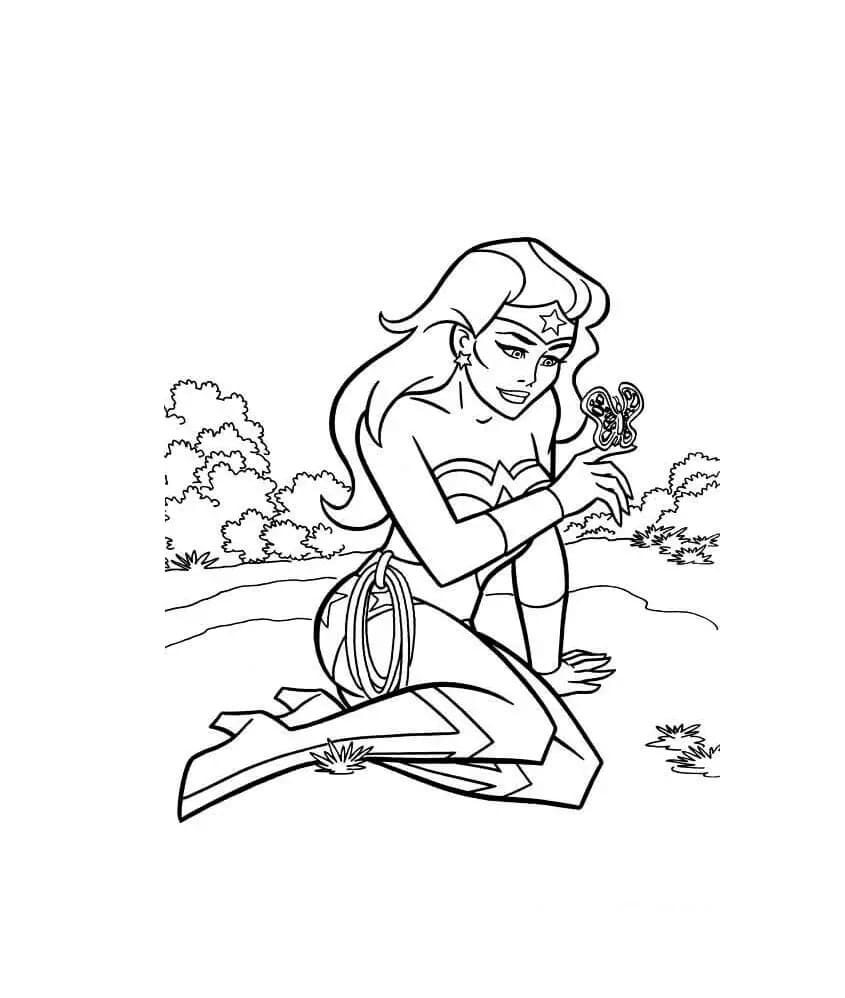 원더우먼과 나비 coloring page