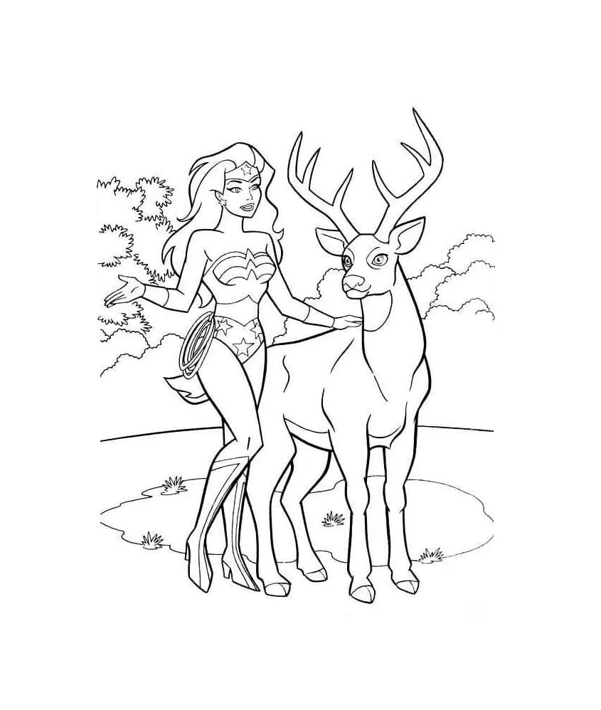 원더우먼과 사슴 coloring page