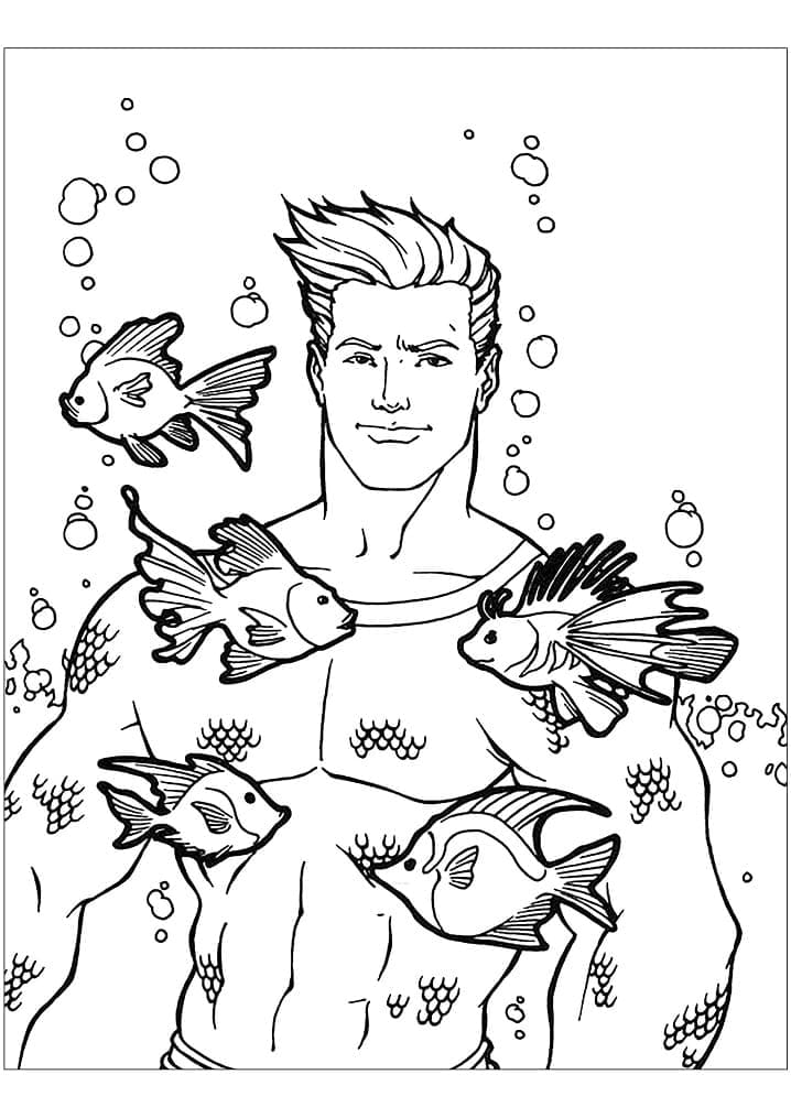 아쿠아맨과 물고기들 coloring page