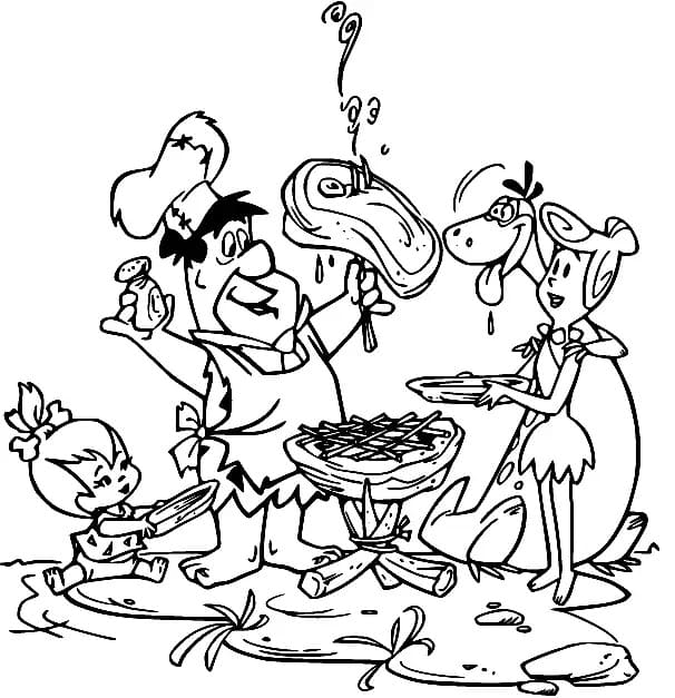 바비큐를 즐기는 플린스톤 가족 coloring page