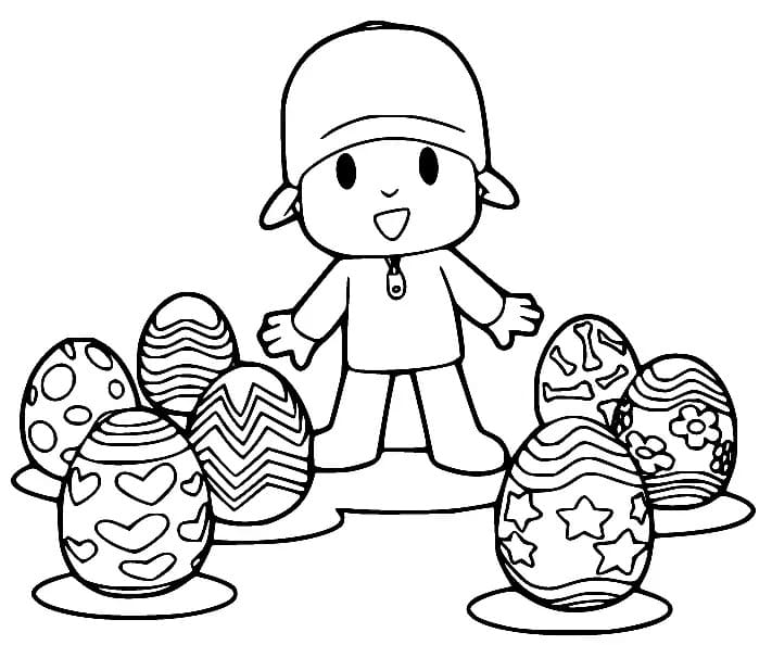 부활절 달걀을 든 포코요 coloring page
