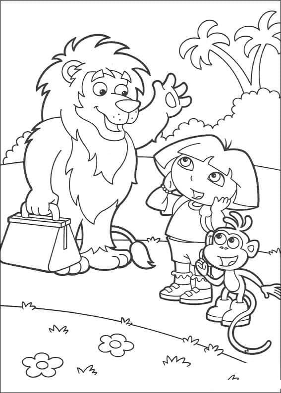 도라와 부츠를 들고 있는 레온 coloring page